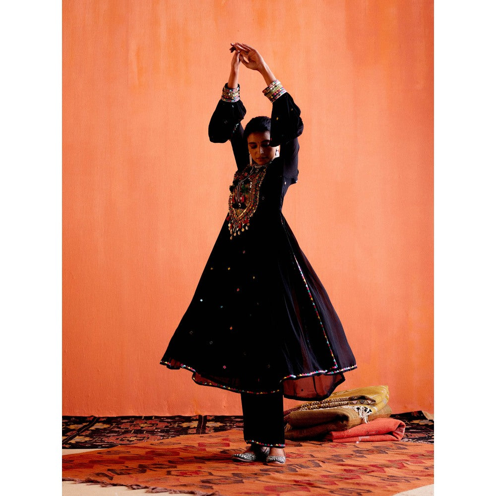 Karishma Khanduja Arshad Black Embellished Tassels Kurta with Pant (Set of 2)