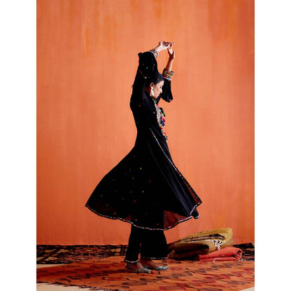 Karishma Khanduja Arshad Black Embellished Tassels Kurta with Pant (Set of 2)
