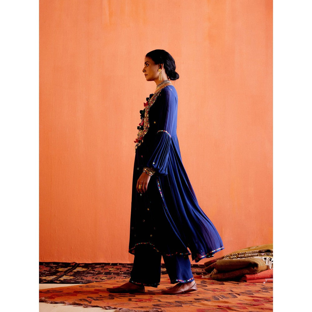 Karishma Khanduja Arshad Blue Embellished Tassels Kurta with Pant (Set of 2)