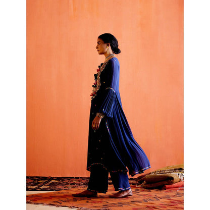 Karishma Khanduja Arshad Blue Embellished Tassels Kurta with Pant (Set of 2)