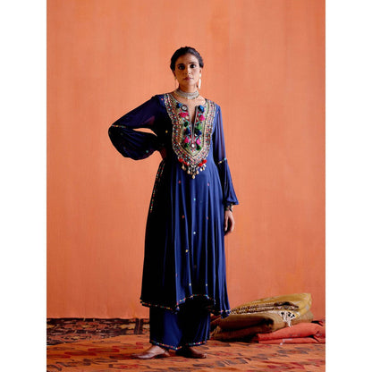 Karishma Khanduja Arshad Blue Embellished Tassels Kurta with Pant (Set of 2)