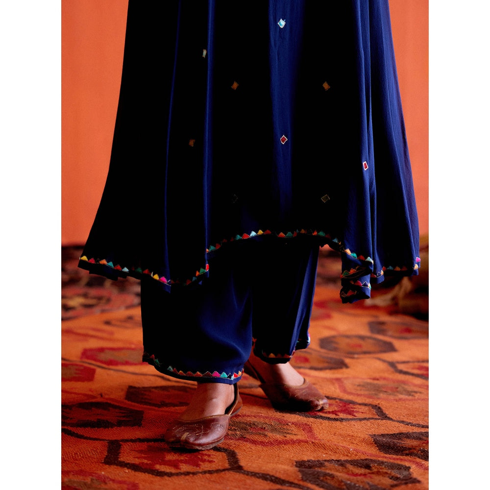 Karishma Khanduja Arshad Blue Embellished Tassels Kurta with Pant (Set of 2)