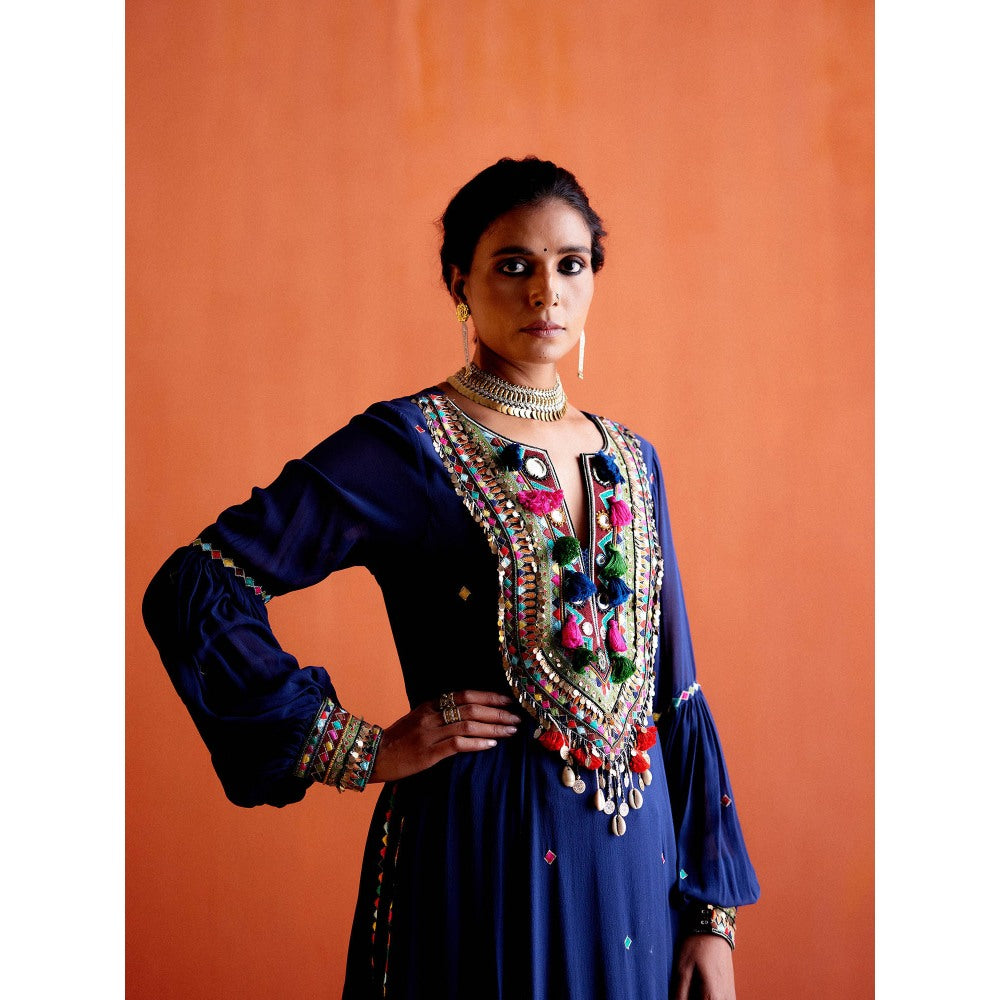 Karishma Khanduja Arshad Blue Embellished Tassels Kurta with Pant (Set of 2)