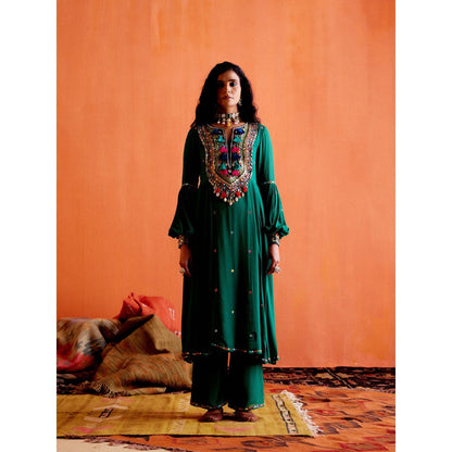 Karishma Khanduja Arshad Green Embellished Tassels Kurta with Pant (Set of 2)