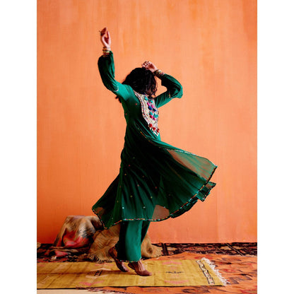 Karishma Khanduja Arshad Green Embellished Tassels Kurta with Pant (Set of 2)