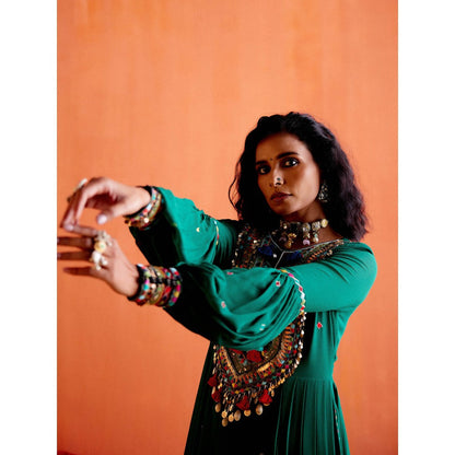 Karishma Khanduja Arshad Green Embellished Tassels Kurta with Pant (Set of 2)