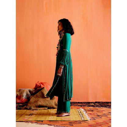 Karishma Khanduja Arshad Green Embellished Tassels Kurta with Pant (Set of 2)