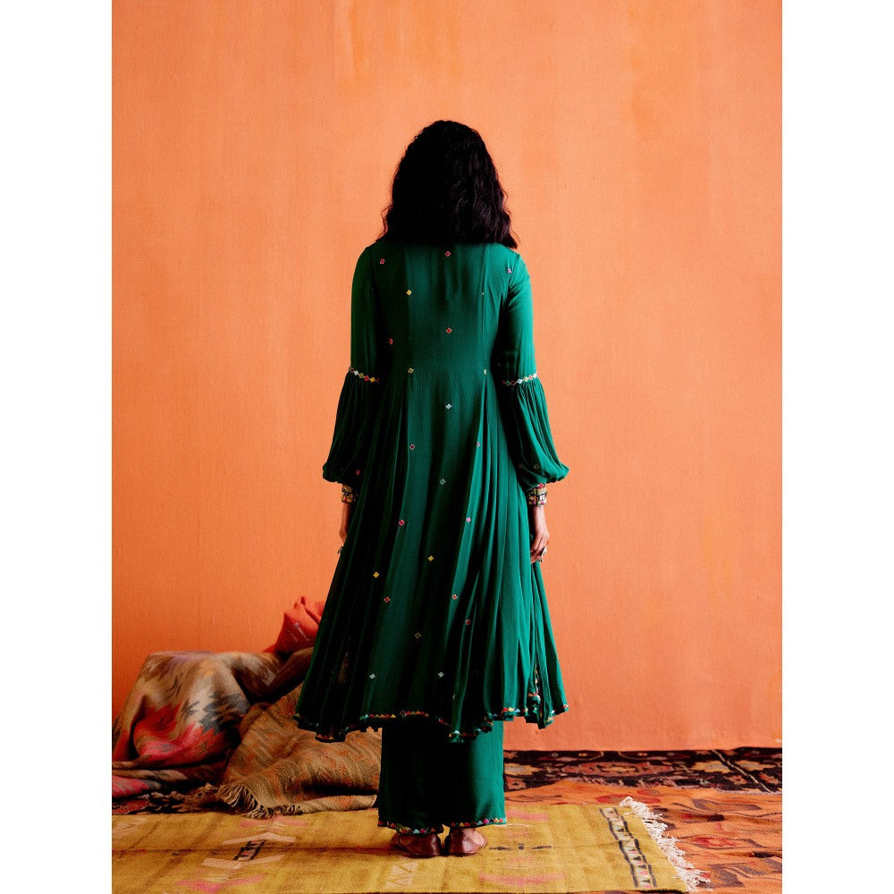 Karishma Khanduja Arshad Green Embellished Tassels Kurta with Pant (Set of 2)