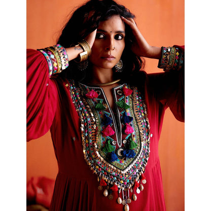 Karishma Khanduja Arshad Maroon Embellished Tassels Kurta with Pant (Set of 2)