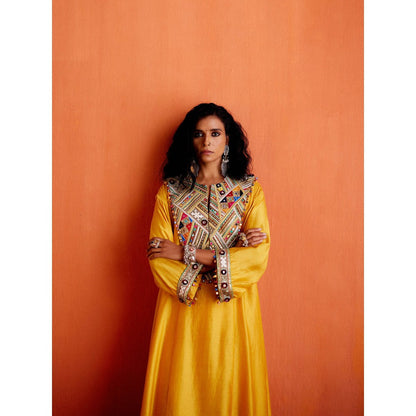 Karishma Khanduja Arshad Yellow Embellished Kurta with Salwar (Set of 2)