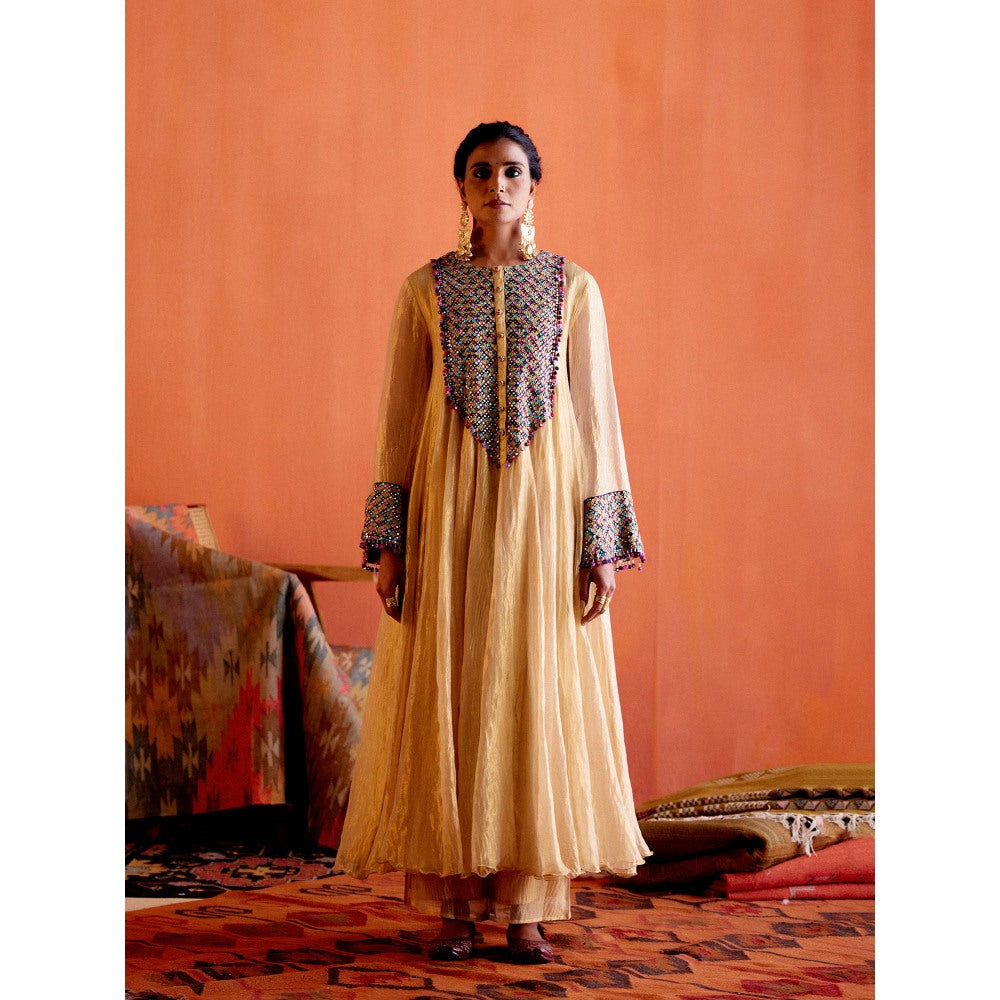 Karishma Khanduja Haseen Beige Embellished Anarkali with Pant (Set of 2)