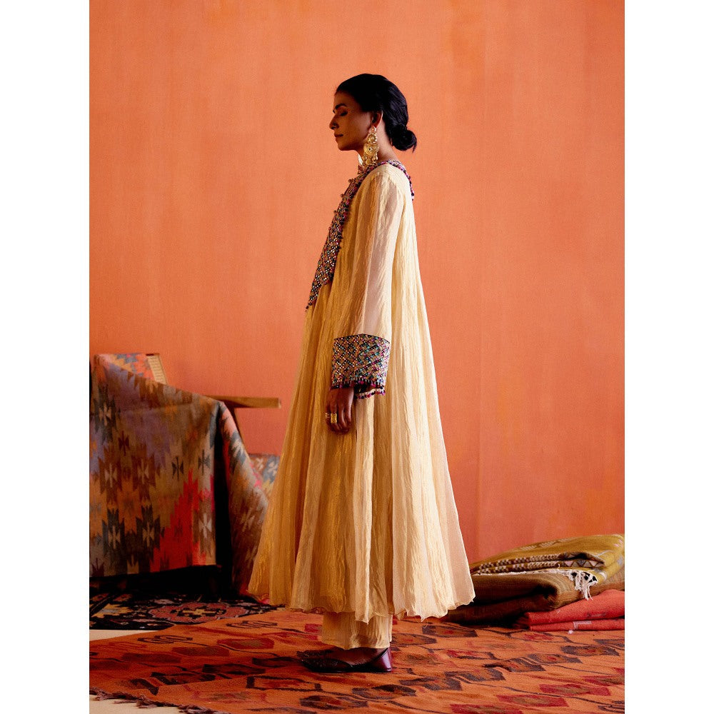 Karishma Khanduja Haseen Beige Embellished Anarkali with Pant (Set of 2)