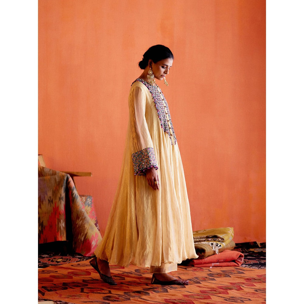 Karishma Khanduja Haseen Beige Embellished Anarkali with Pant (Set of 2)