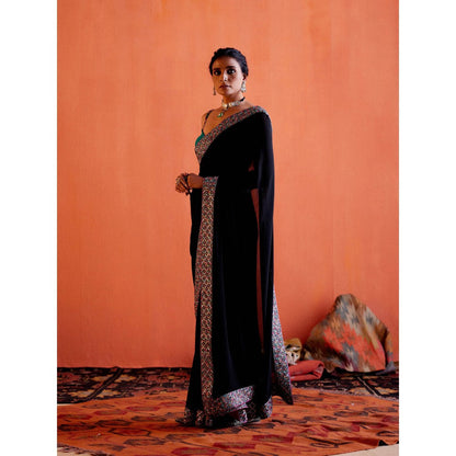 Karishma Khanduja Haseen Black Saree with Petticoat and Stitched Dupatta