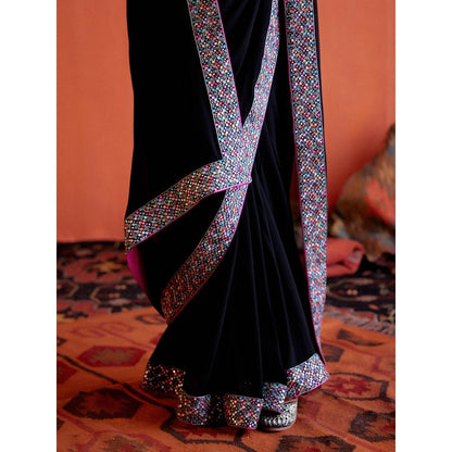 Karishma Khanduja Haseen Black Saree with Petticoat and Stitched Dupatta