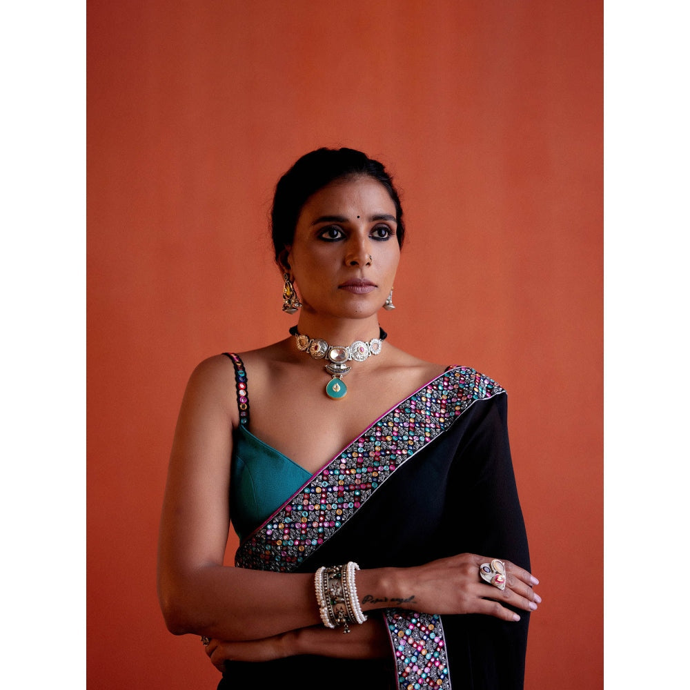 Karishma Khanduja Haseen Black Saree with Petticoat and Stitched Dupatta