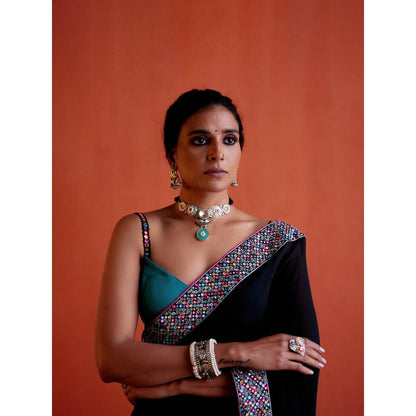 Karishma Khanduja Haseen Black Saree with Petticoat and Stitched Dupatta