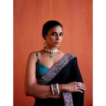 Karishma Khanduja Haseen Black Saree with Petticoat and Stitched Dupatta