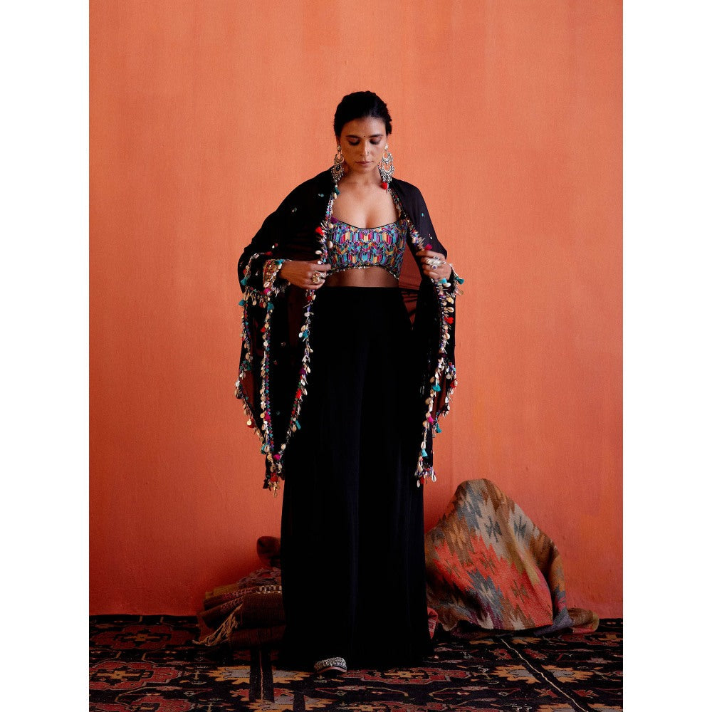 Karishma Khanduja Arshad Black Tassels Cape