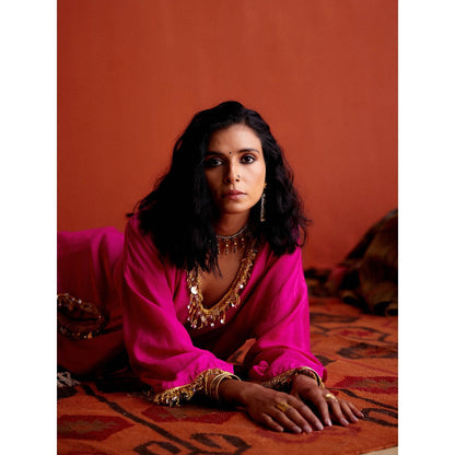 Karishma Khanduja Pradeep Pink Embellished Kurta and Pant (Set of 2)