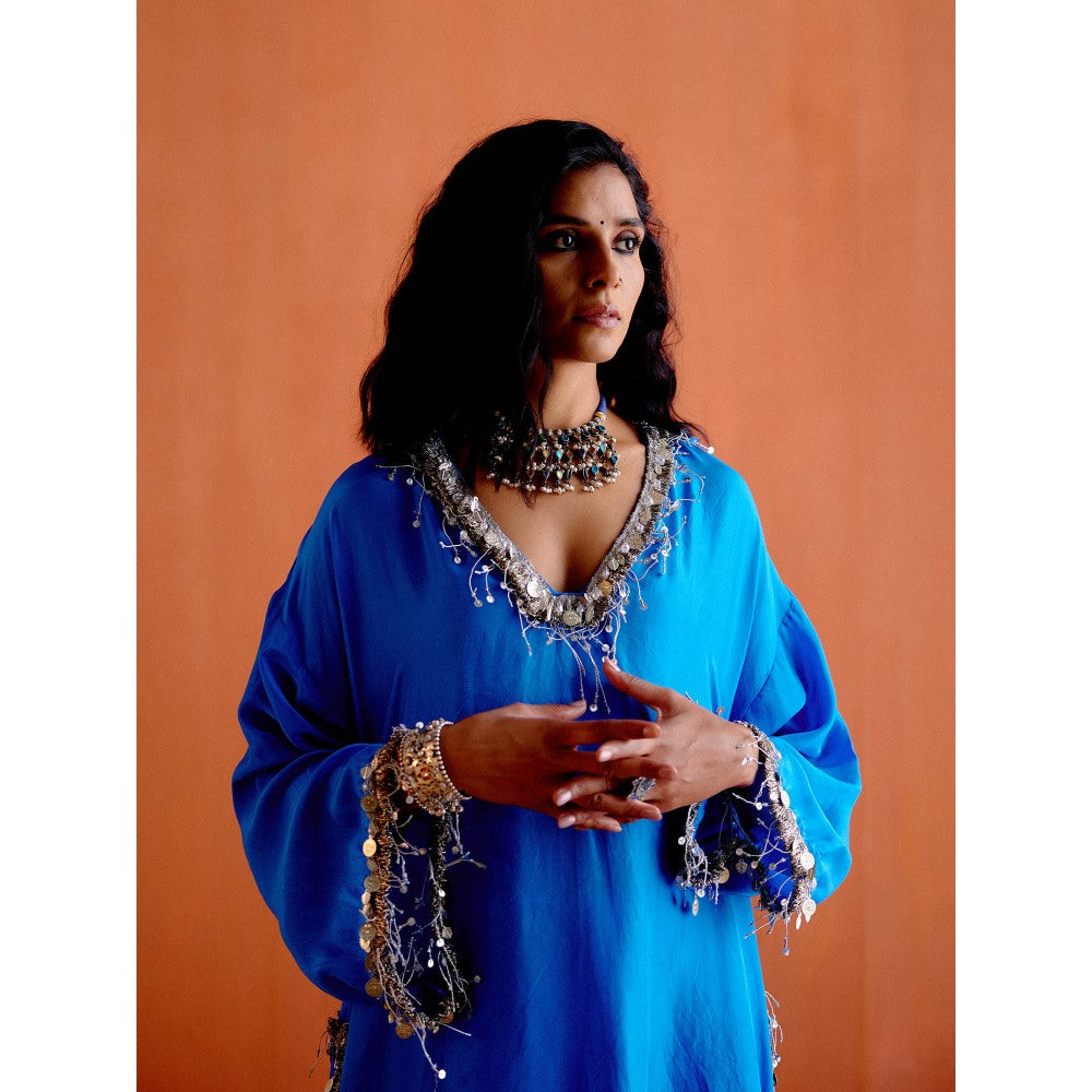 Karishma Khanduja Pradeep Blue Embellished Kurta and Pant (Set of 2)