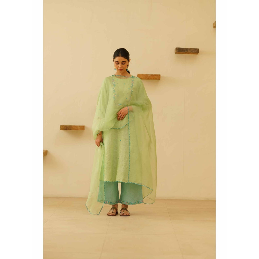 KAVANA Zuhur Embroidery Kurta with Palazzo and Dupatta (Set of 3)