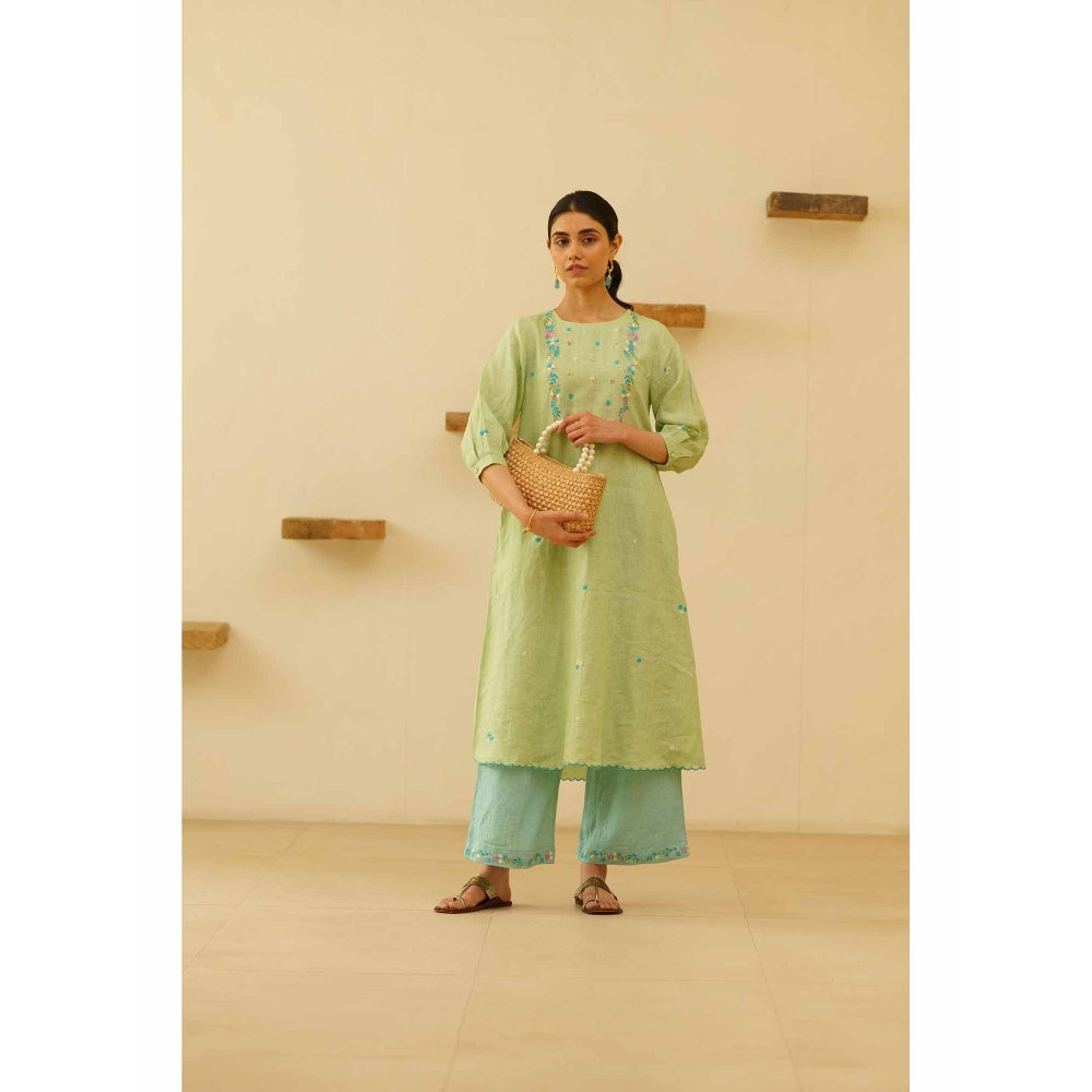 KAVANA Zuhur Embroidery Kurta with Palazzo and Dupatta (Set of 3)