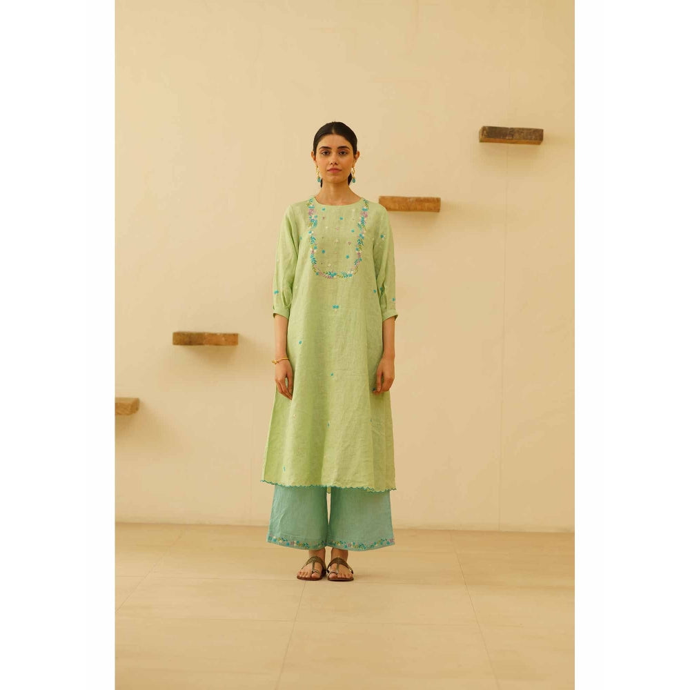 KAVANA Zuhur Embroidery Kurta with Palazzo and Dupatta (Set of 3)