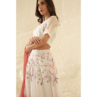 KAVANA Women Coral Manorama Lehenga with Stitched Blouse and Dupatta