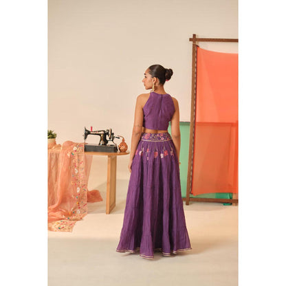 KAVANA Women Purple Divija Chanderi Lehenga with Stitched Blouse and Dupatta