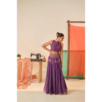 KAVANA Women Purple Divija Chanderi Lehenga with Stitched Blouse and Dupatta