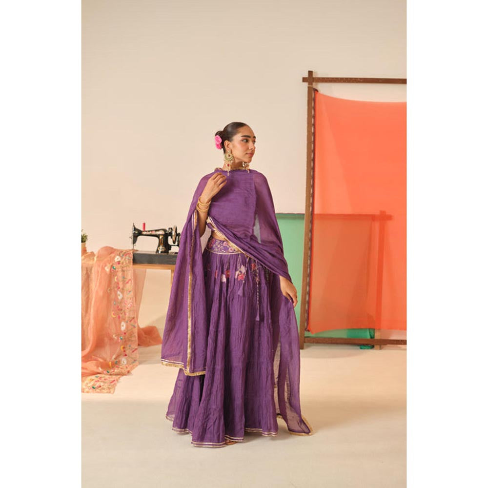KAVANA Women Purple Divija Chanderi Lehenga with Stitched Blouse and Dupatta