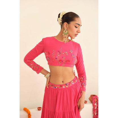KAVANA Women Pink Gulbano Cotton Lehenga with Stitched Blouse and Dupatta