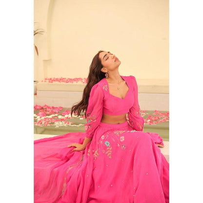 KAVANA Women Pink Mohini Chanderi Lehenga and Stitched Blouse