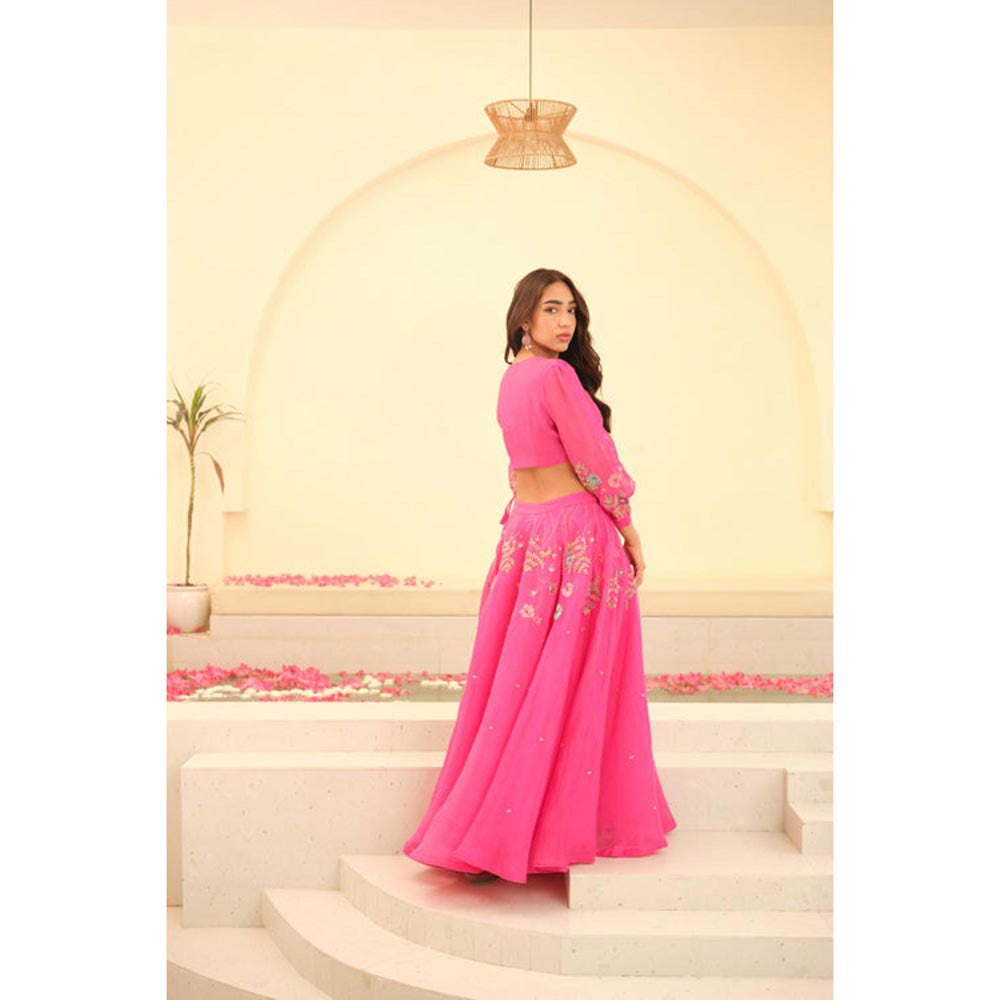 KAVANA Women Pink Mohini Chanderi Lehenga and Stitched Blouse