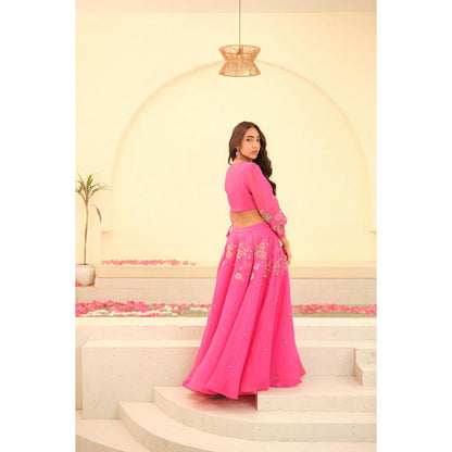 KAVANA Women Pink Mohini Chanderi Lehenga and Stitched Blouse