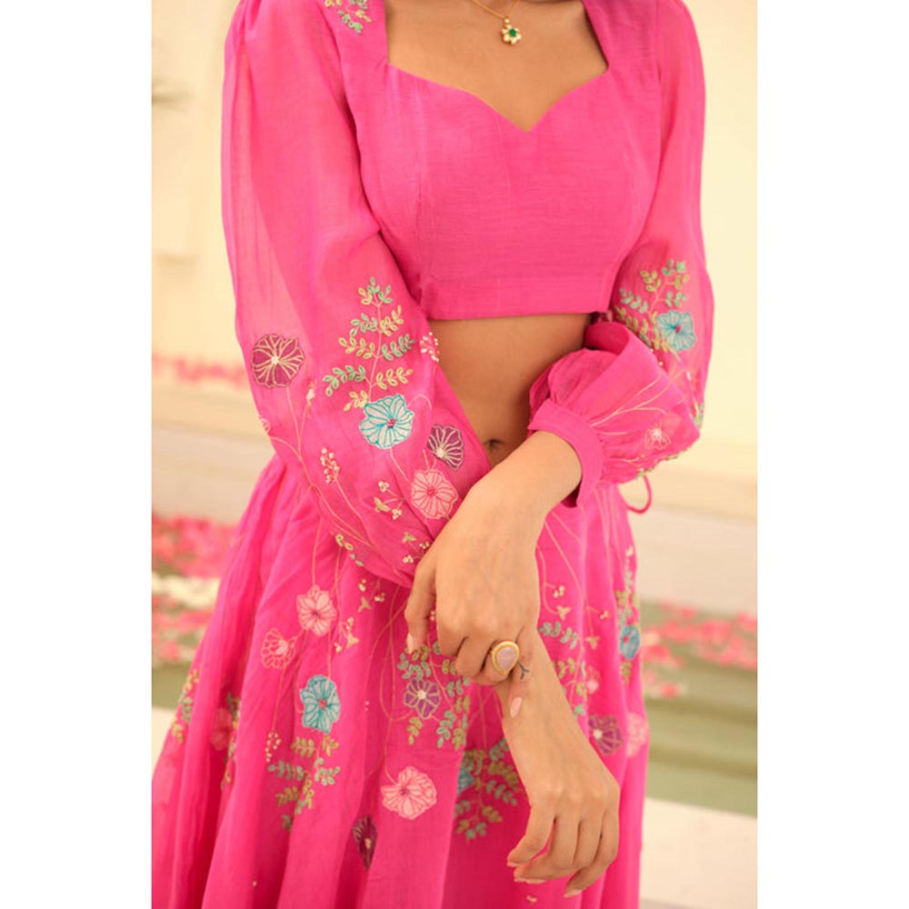 KAVANA Women Pink Mohini Chanderi Lehenga and Stitched Blouse