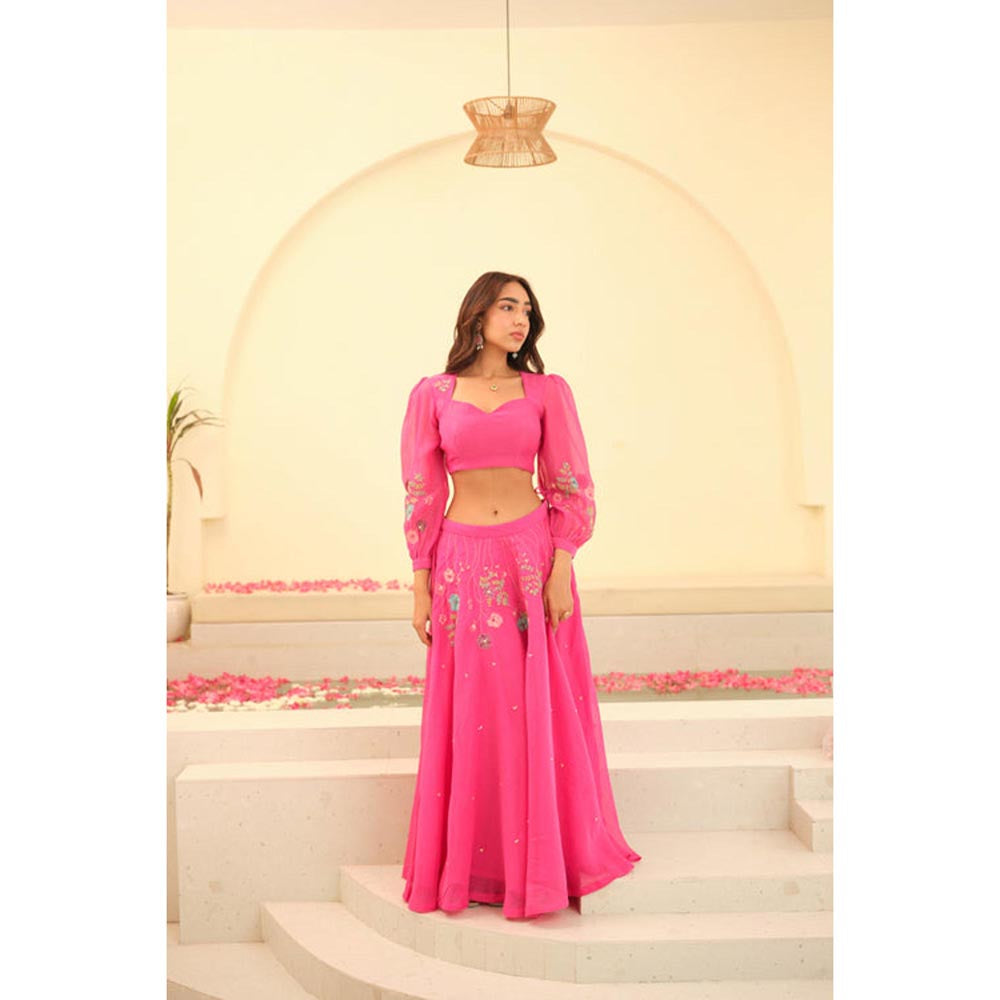 KAVANA Women Pink Mohini Chanderi Lehenga and Stitched Blouse