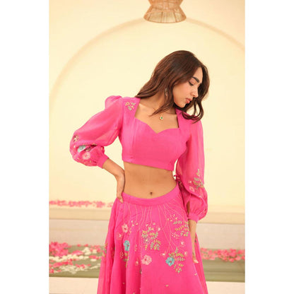 KAVANA Women Pink Mohini Chanderi Lehenga and Stitched Blouse