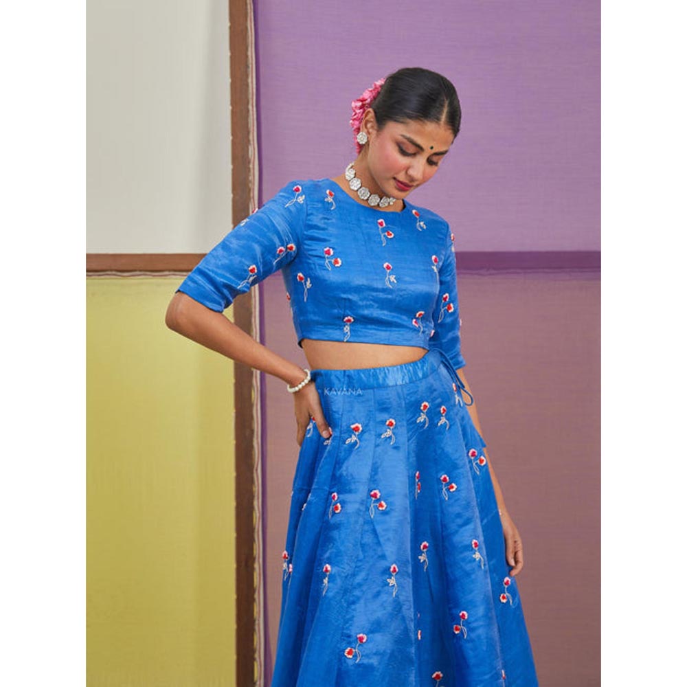 KAVANA Women Blue Amira Lehenga with Stitched Blouse and Dupatta