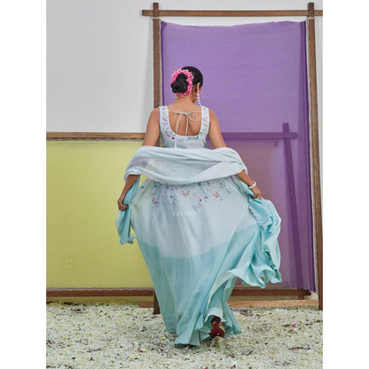 KAVANA Women Blue Kumud Lehenga with Stitched Blouse and Dupatta