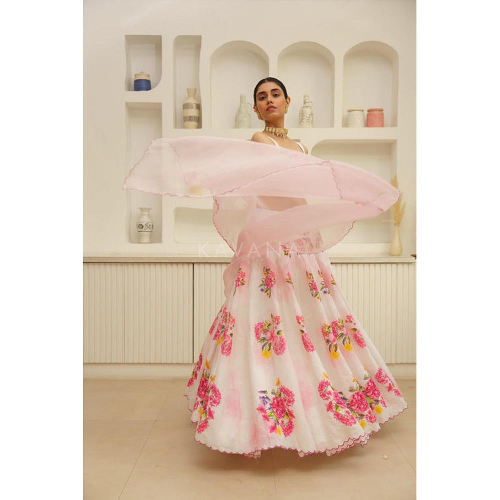 KAVANA Women White Saira Lehenga with Stitched Blouse and Dupatta