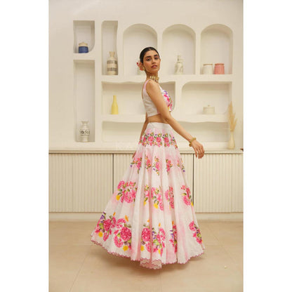 KAVANA Women White Saira Lehenga with Stitched Blouse and Dupatta