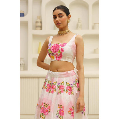 KAVANA Women White Saira Lehenga with Stitched Blouse and Dupatta