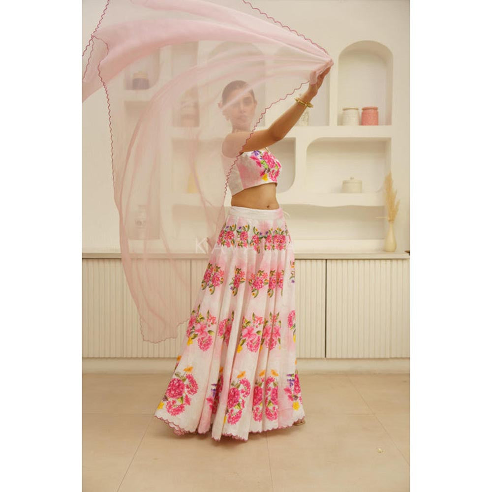 KAVANA Women White Saira Lehenga with Stitched Blouse and Dupatta