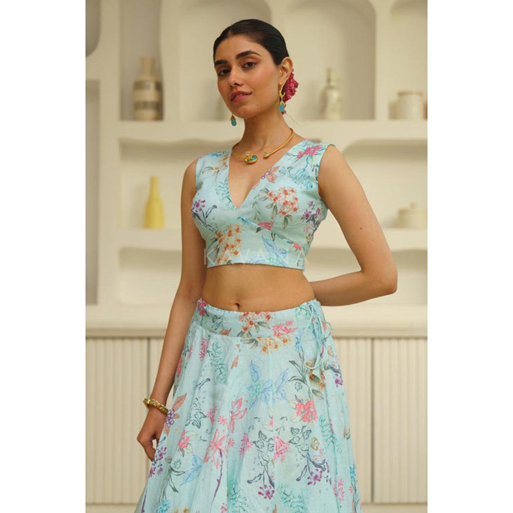 KAVANA Women Blue Ramya Lehenga with Stitched Blouse and Dupatta