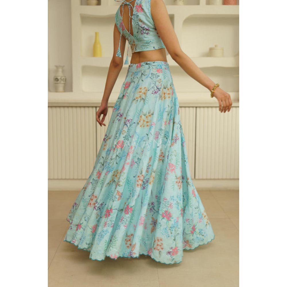 KAVANA Women Blue Ramya Lehenga with Stitched Blouse and Dupatta