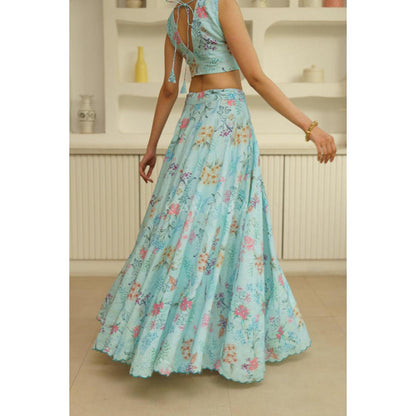 KAVANA Women Blue Ramya Lehenga with Stitched Blouse and Dupatta