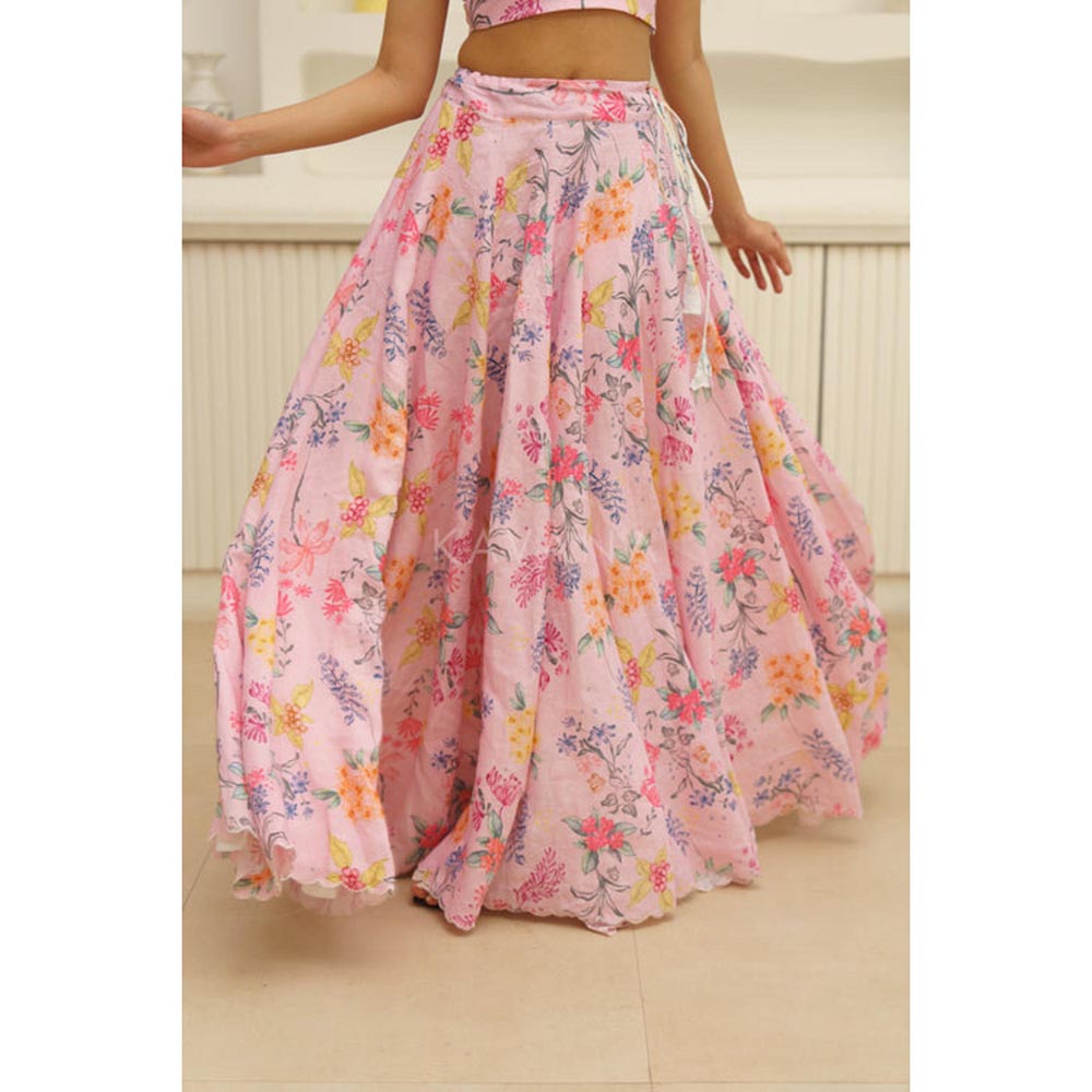 KAVANA Women Pink Sana Lehenga with Stitched Blouse and Dupatta