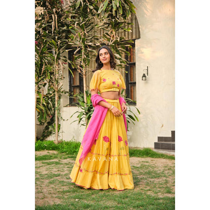 KAVANA Women Yellow Sandhya Lehenga with Stitched Blouse and Dupatta